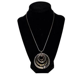 Silver Tone Chain Necklace Mixed Metal Circular Pendant 16” with Ext